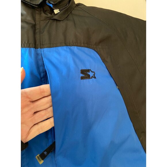 Starter Mens Large Hooded Winter Jacket Blue & Black Zip Off Hood Large - Picture 7 of 15